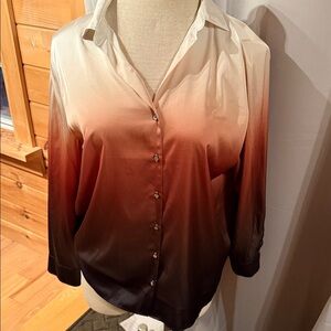 Rachel Zoe Gradient Button-Down Shirt in Cream and Brown